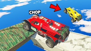 GTA 5 IMPOSSIBLE PAARKOUR BUT CHOP CHEATED WITH TROPHY TRUCK