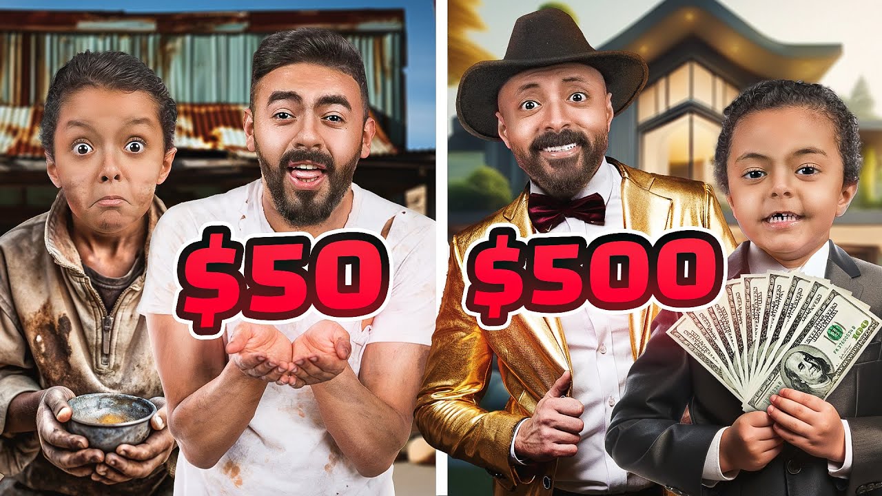 تحدي الغني🤑500 ريال ضد الفقير 🤯50 ريال (( لمدة يوم كامل 🏪))