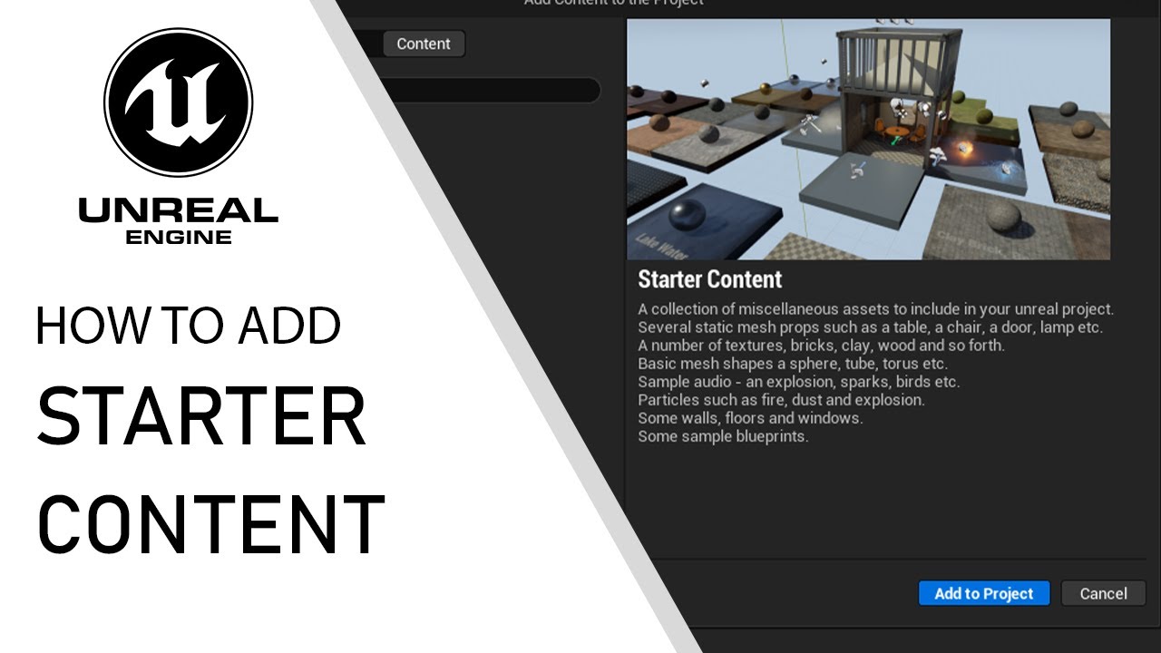 Unreal Engine 5 how to add starter content to your project - YouTube