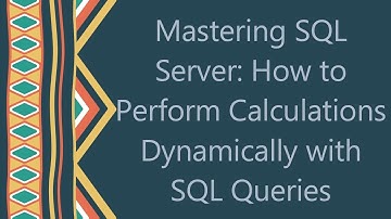 Mastering SQL Server: How to Perform Calculations Dynamically with SQL Queries