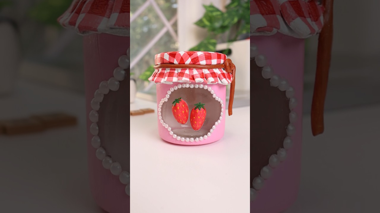 Old jar ➡️ Strawberry Trinket Jar 🍓💫 Trash to Treasure DIY ♻️