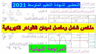 شرح ملخص ميدان الظواهر الكهربائية تحضيرا لامتحان شهادة التعليم المتوسط 2021