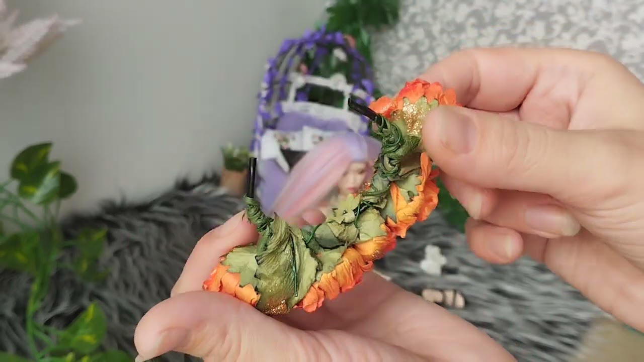 Miniature headband with sunflowers and glitters for BJD dolls, adjustable 1:6 up to 1:4 scale dolls