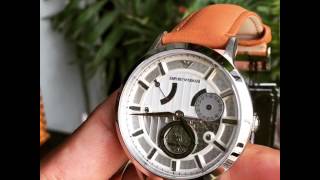 emporio armani men s meccanico automatic silver tone brown leather watch ar4681