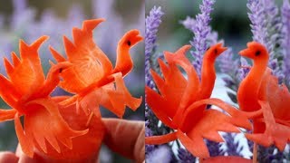 How to Make Carrot Bird Decoration | Carrot Art | Vegetable Carving Carrot Garnishes