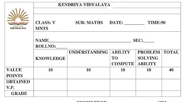 KV PT-1 Question Paper Class 5 Maths / KV Sample Question paper / For Kendriya Vidyalaya Students