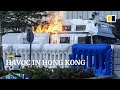 Fires burn in Hong Kong as protesters clash with police