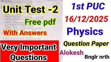 1st puc physics unit test 2 question paper 2025 with answers important questions kseab 
