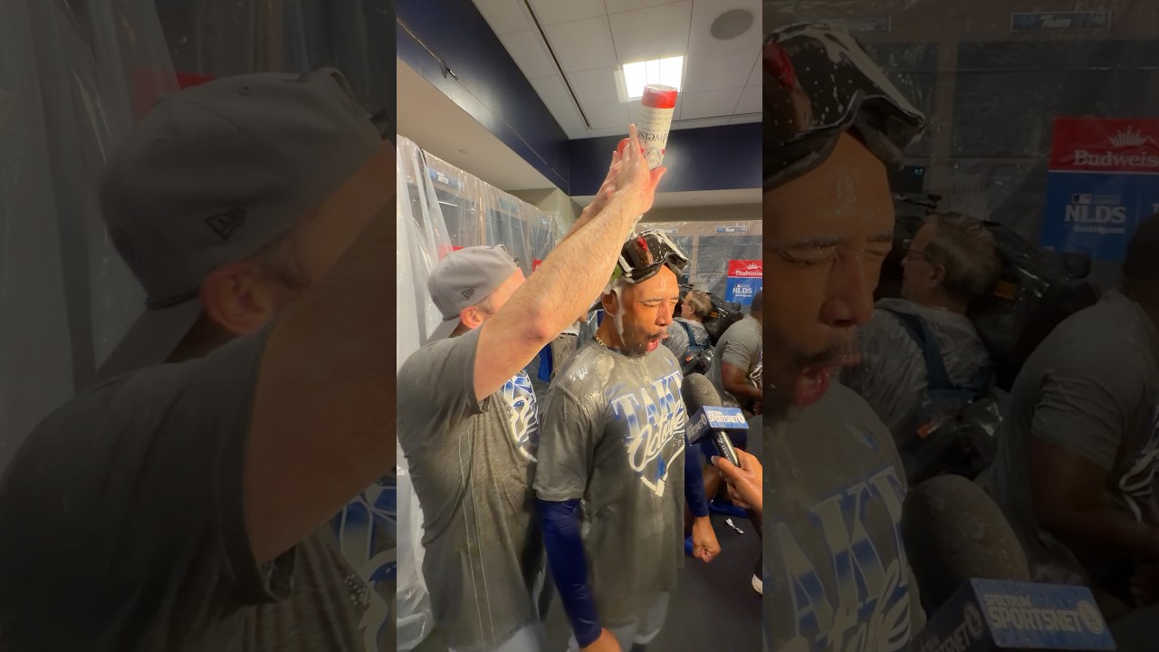 Inside the clubhouse for the champagne celebration! #dodgers #sports #losangeles