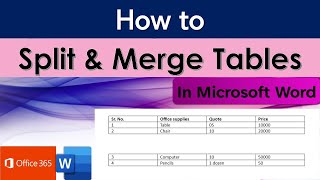 Quickly Split and Merge Table MS Word | Horizontally and Vertically Split Table | Urdu Hindi हिंदी