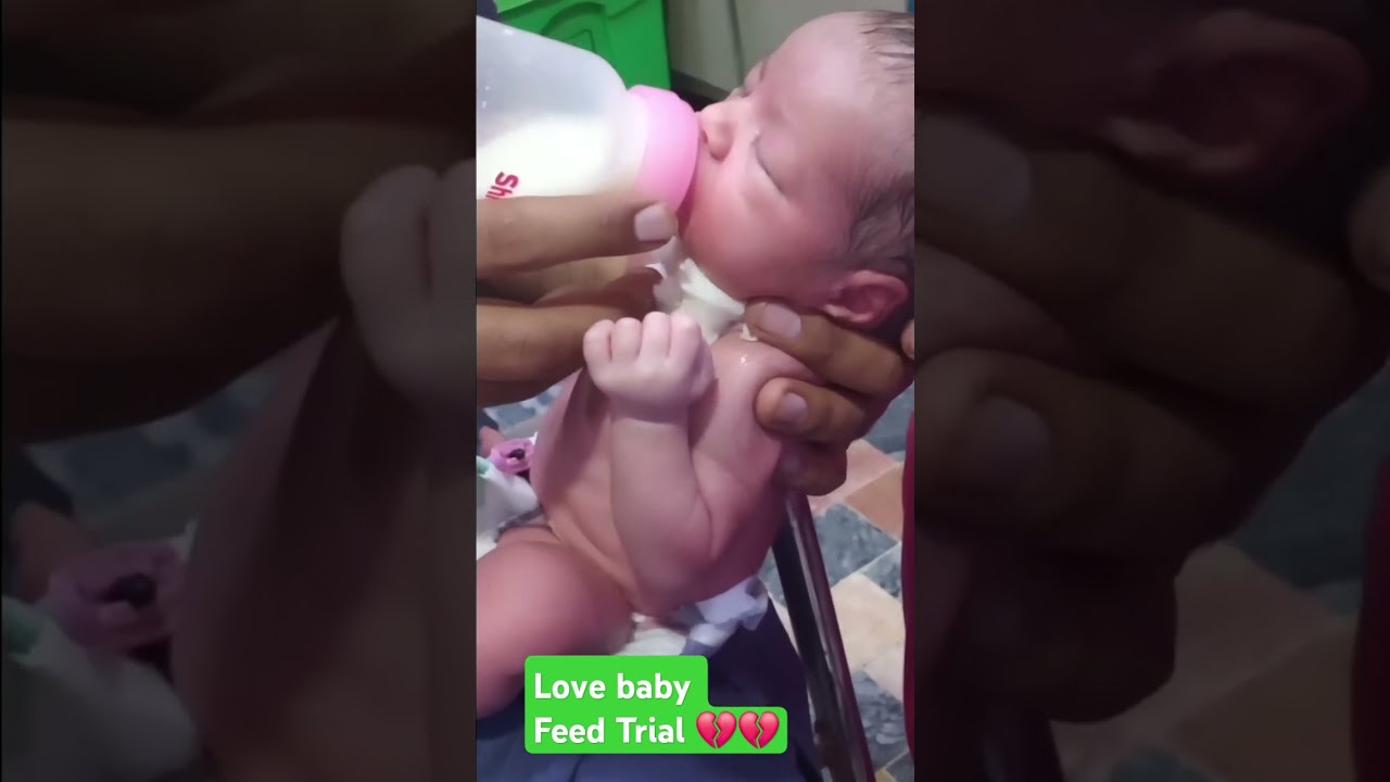 Cute Newborn Baby In NICU First Feeding Trial 