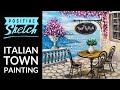 Acrylic painting, City landscape, Trattoria, Painting tutorial