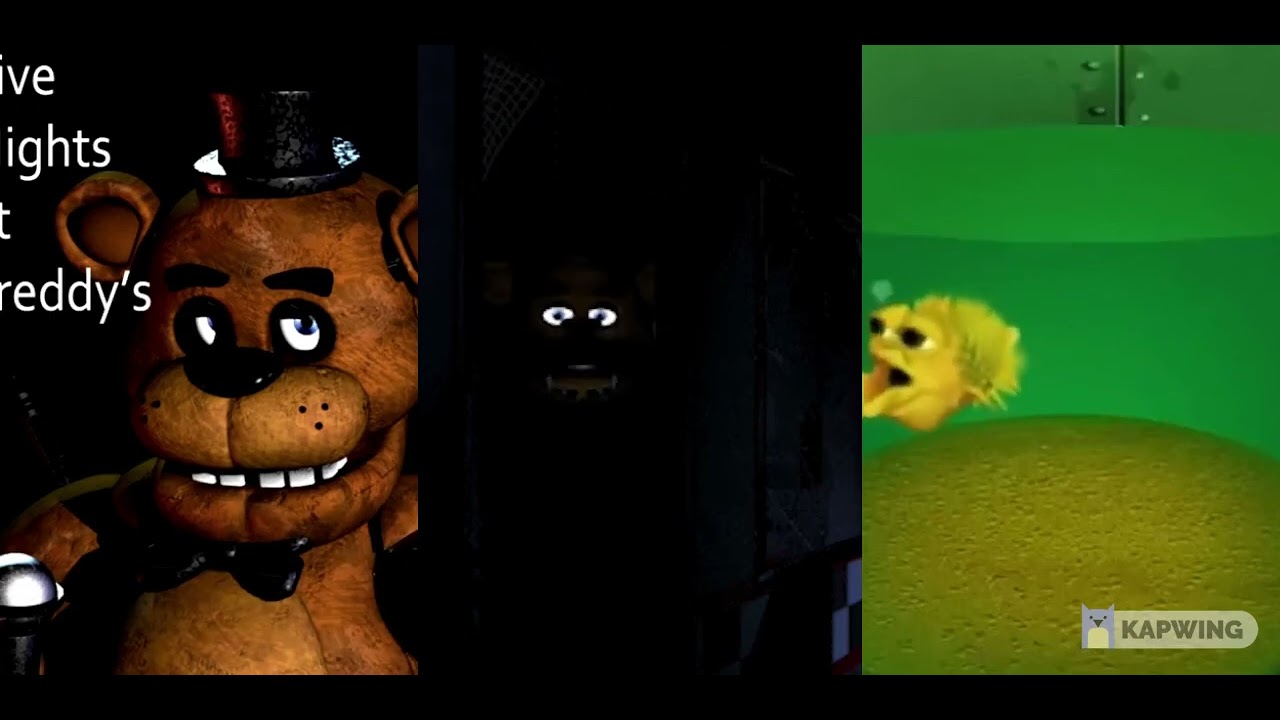 original, fnaf, and yellow pufferfish singing