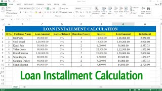 How to Calculate Loan Interest and Installment in Excel | Loan Installment Calculation in Excel