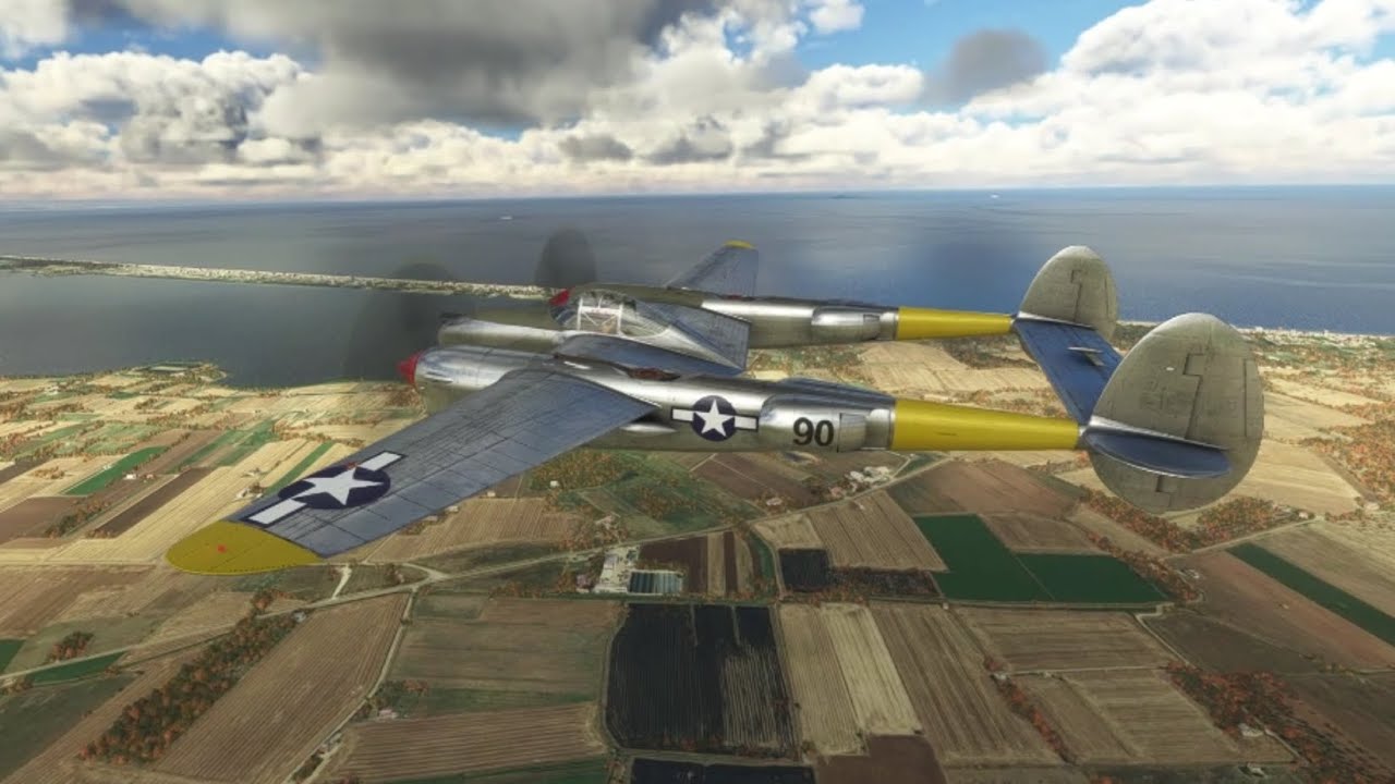 P-38 of the 94th Fighter Squadron, 1st Fighter Group over the Gargano, Italy (1945)