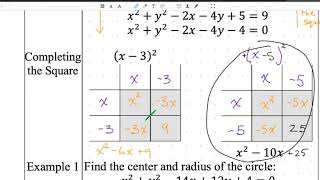 Geometry notes 6-11 Features of Circles from Expanded Equations
