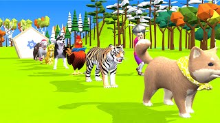 Paint & Animals Dog Tiger Chicken Cat Sheep Wolf Elephant Crossing Fountain Transformation