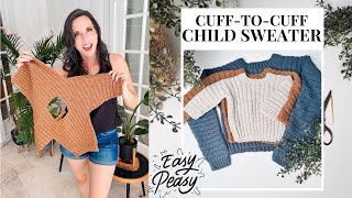 Easy Cuff to Cuff Crochet Child Sweater Pattern - Made in One Piece!