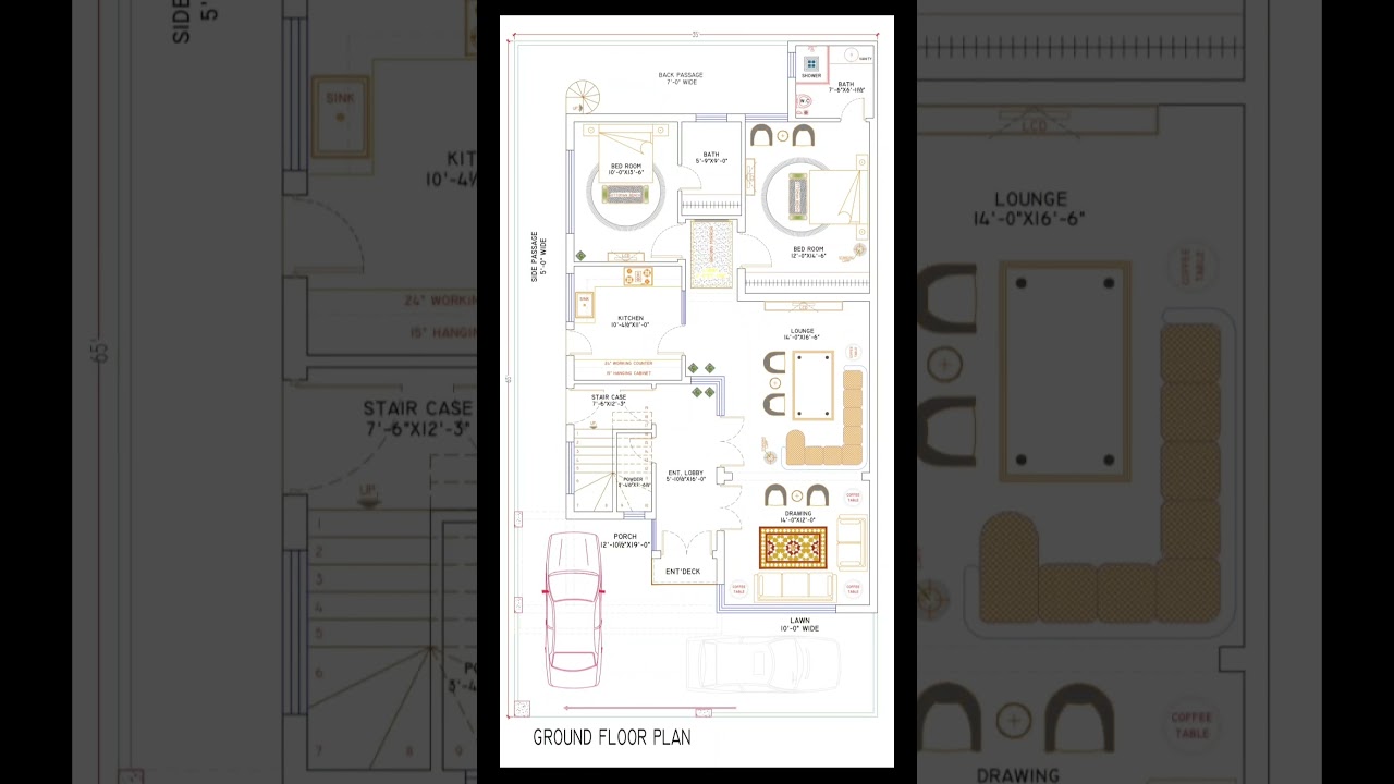 35' X 65' House Plan | 35*65 home Plan | 10 Marla map with 2BHK Parking 