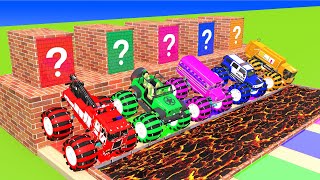 Fountain Crossing With McQueen, LAMBORGHINI, MASERATI, POLICE CARS 3D Vehicles Game Challenge 2024