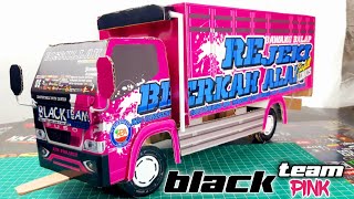 BLACK PINK!!! Miniature black team wobble truck made from cardboard and stickers