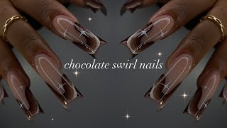 Chocolate Swirl Nails✨| simple fall nails + classy nail art!✨| ASMR