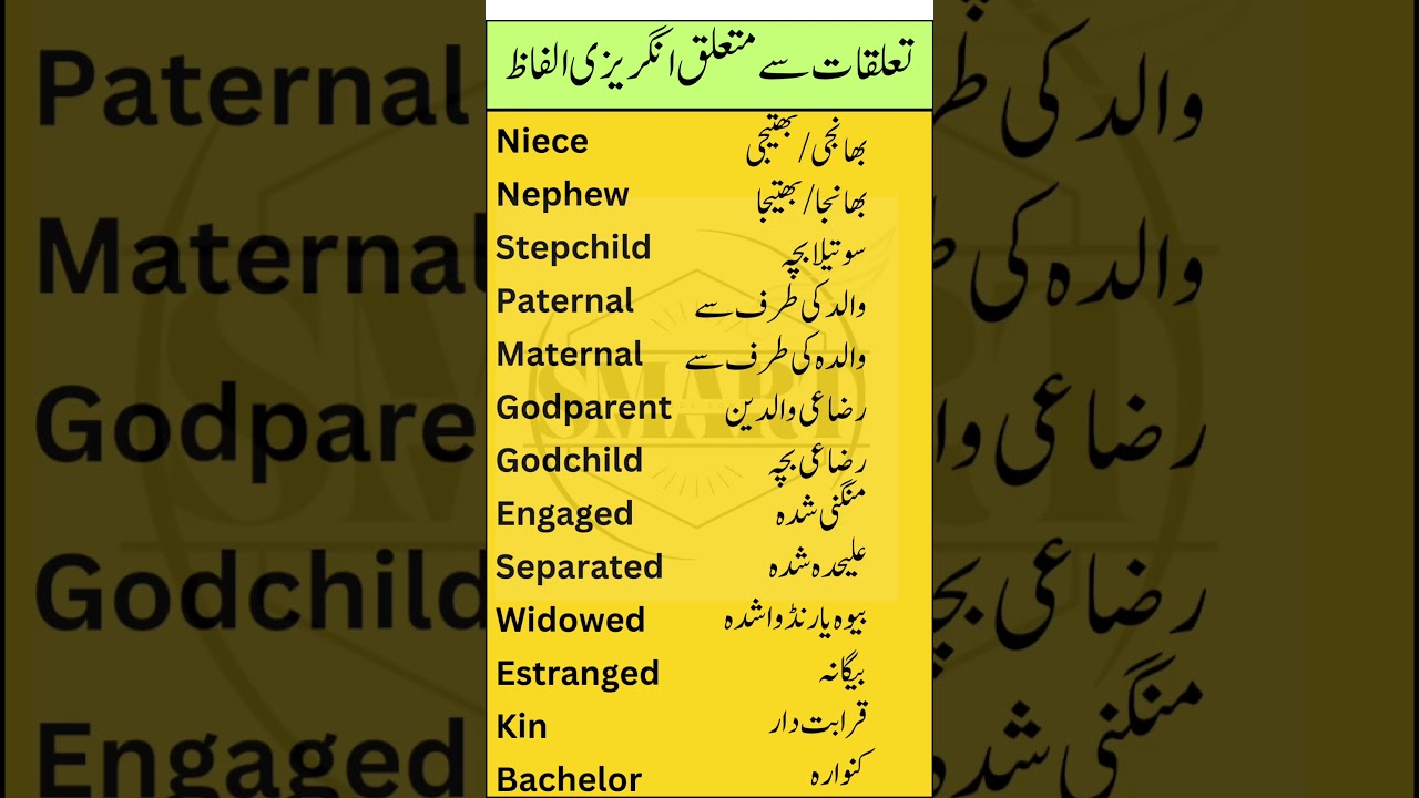 Learn Family Relationship Vocabulary in English with Urdu Meanings | Smart Study Zone