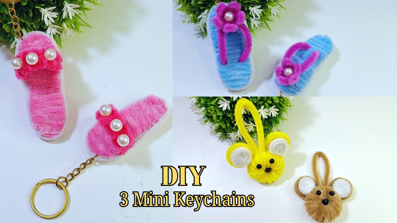 DIY Mini Pipe Cleaner Keychains (Cute Slippers & Mouse Design)