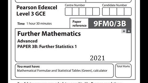 Further Statistics 1 (FS1) 2021 Pearson Edexcel A level Further maths