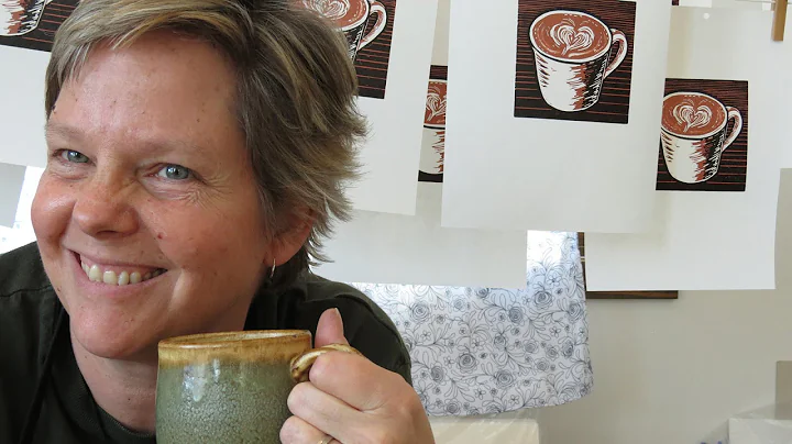 Linda Cote: Making My Latte Love Linocut Print