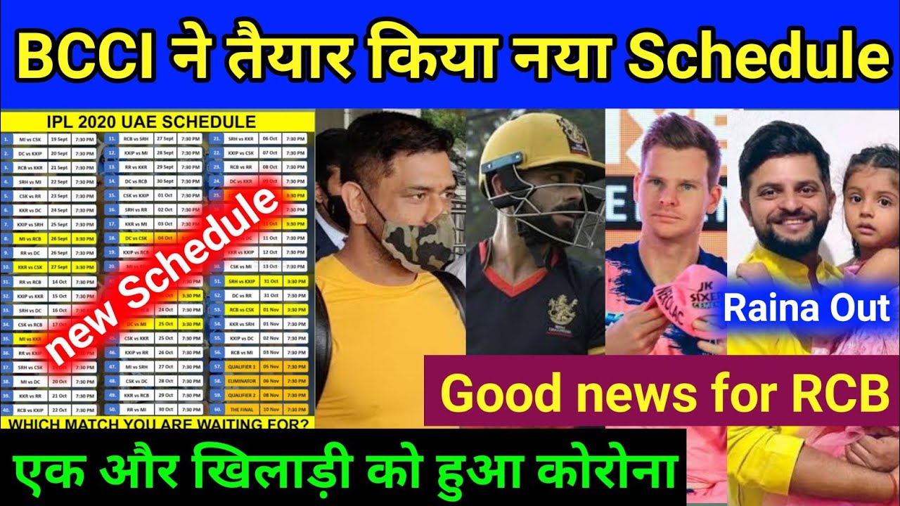 IPL 2020- New schedule, Good news for rcb, raina out, latest cricket news