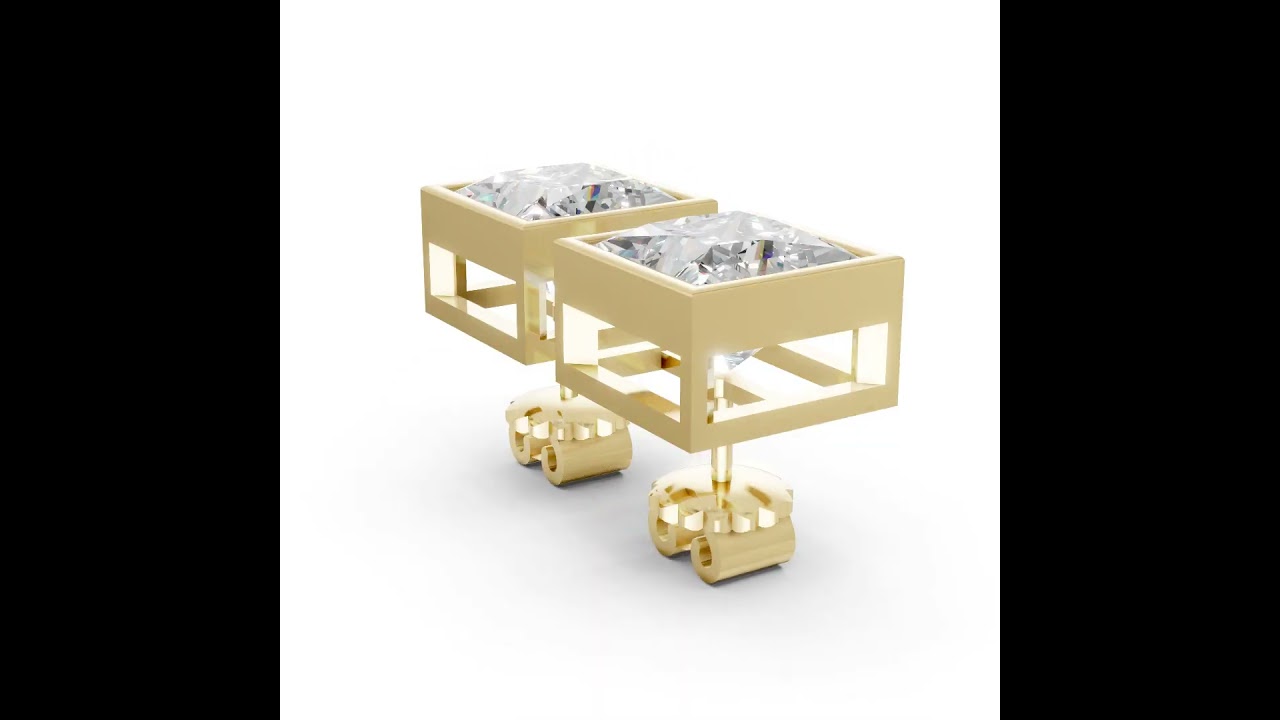 Princess Cut Lab Grown Diamond Bezel Set Stud Earring