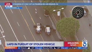 Police pursue stolen vehicle in downtown Los Angeles