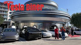 Inside the Tesla Hollywood Diner! Colossus Cybertruck, Optimus, & Chicken and Waffles