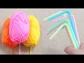 2 Super Easy Woolen Flower Making Trick using Straw - Embroidery Woolen Flower Design - No Crochet