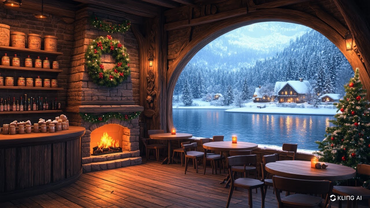 Jazz Relaxing Music at Cozy Cabin Ambience to Study ❄️ Snowfall, Fireplace Sounds for Sleeping 🔥 321