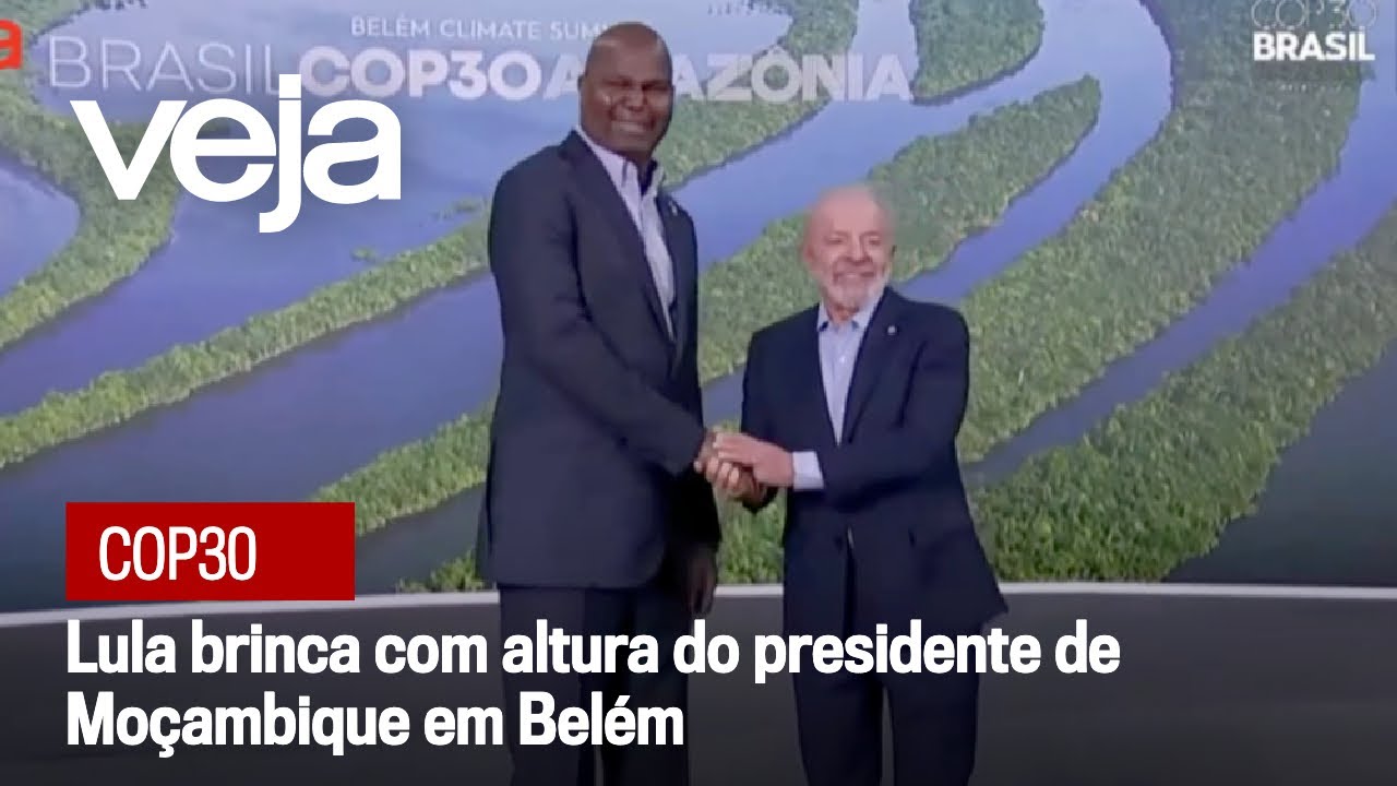 Lula brinca com altura do presidente de Moçambique em Belém