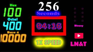 Celebrity 256 Seconds Countdown with Binary Dots, Base 4, Octal, and Hex Conversions with Alarm Wealth