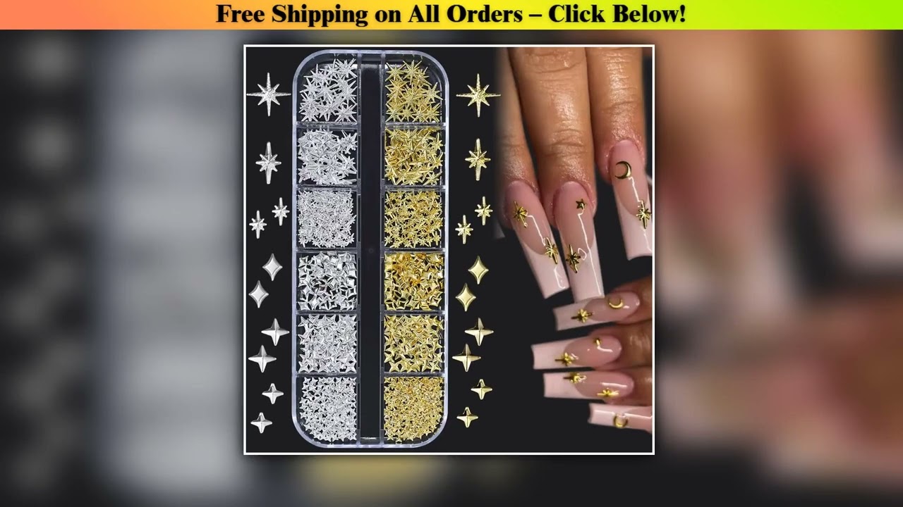 12Grids 3D Metal Stars Nail Art Charms GoldSilver Starlight Cross Rivets Nails Decorations Y2K Mani
