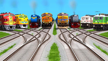 8 Indian Express Trains Crossing At Sharp Curved & Split Bumpy Railroad Tracks  | train simulator