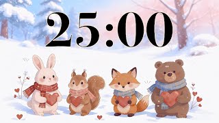 25 Minute Valentine’s Day Classroom Timer 💕 Cute Winter Animals, February Snow, & Fun Acoustic Music