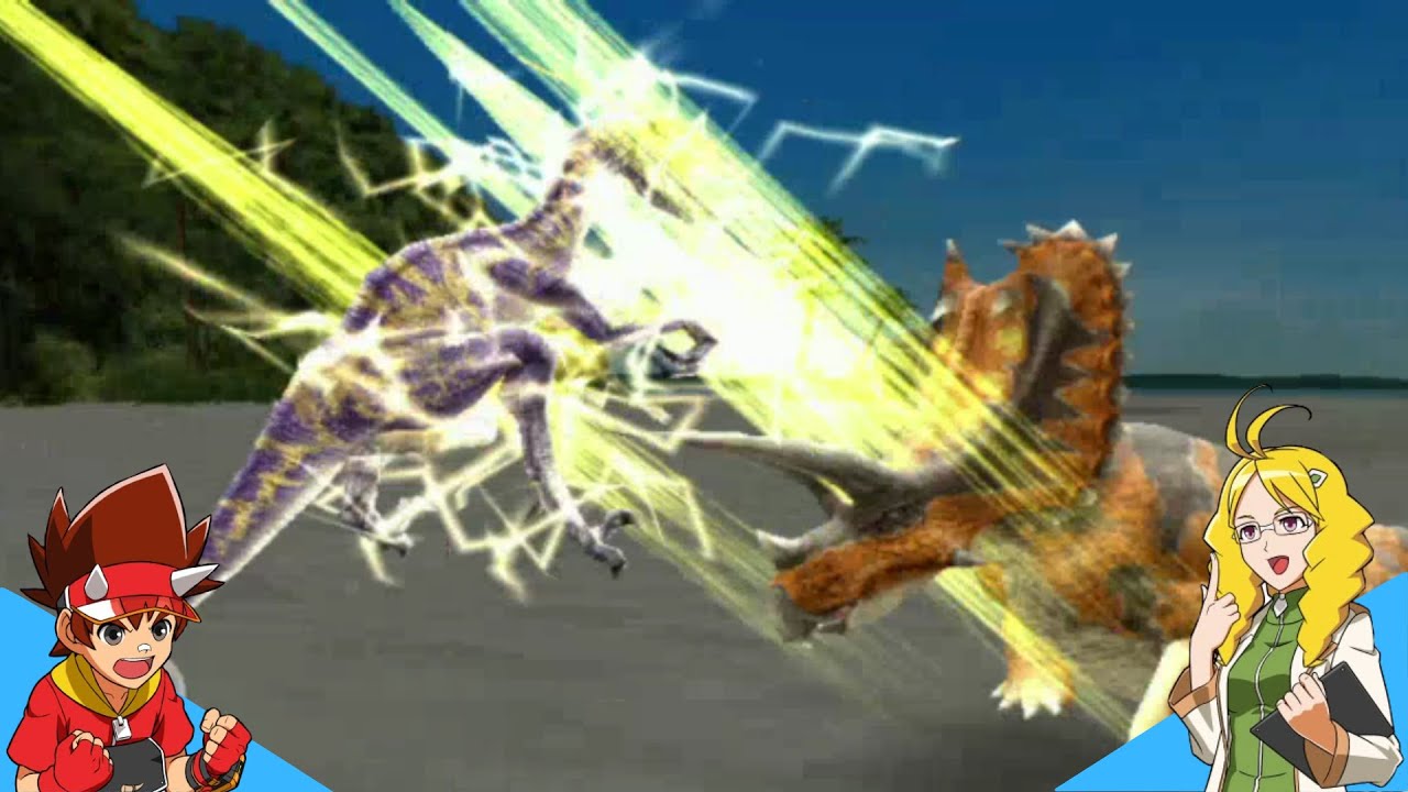 Dinosaur King Arcade (恐竜キング): D-Lab Training Grounds - Pentaceratops Gatling Spark is lethal!