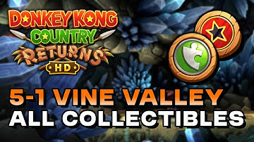 Donkey Kong Country Returns HD - 5-1 Vine Valley (All Puzzle Pieces & Kong Letters)