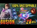 28 kills zero death fast hand combo gusion mvp 187 points  build top 1 global gusion  mlbb