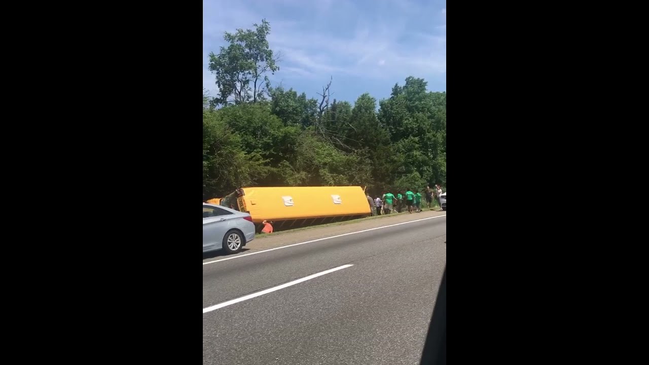 School Bus Overturns on Jersey Turnpike - YouTube