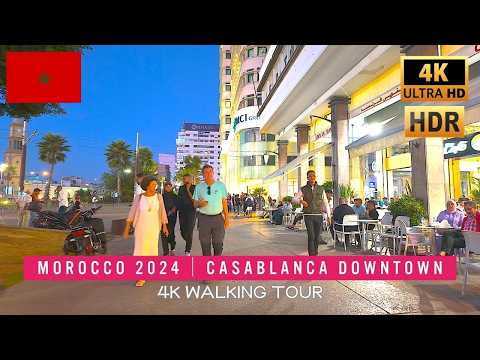 4K HDR - Morocco, Casablanca Night Walk Tour | September 2024