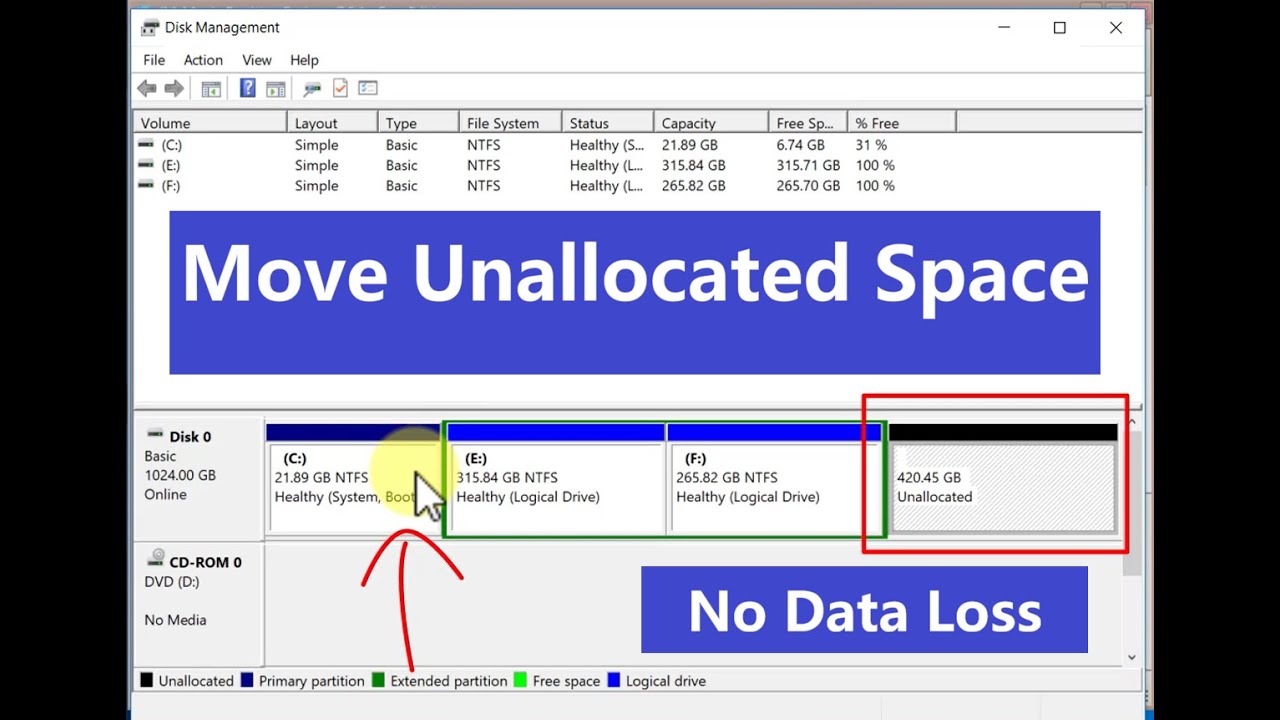 Move Unallocated Space Next to the C Drive - YouTube
