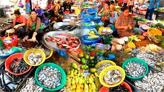 Cambodian Street Food Market Tour. Durian, Fruit, Mango, Apple, Seafood l Cambodian Fish Market