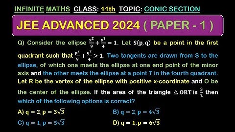 JEE Advanced 2024 Maths solutions | Paper - 1 | #jee #jeeadv #jeeadvanced2024 #conicsection #ellipse