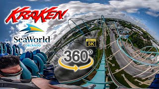 VR 360 5K Kraken Roller Coaster On Ride Front Seat Ultra HD POV SeaWorld Orlando 2020 11 01